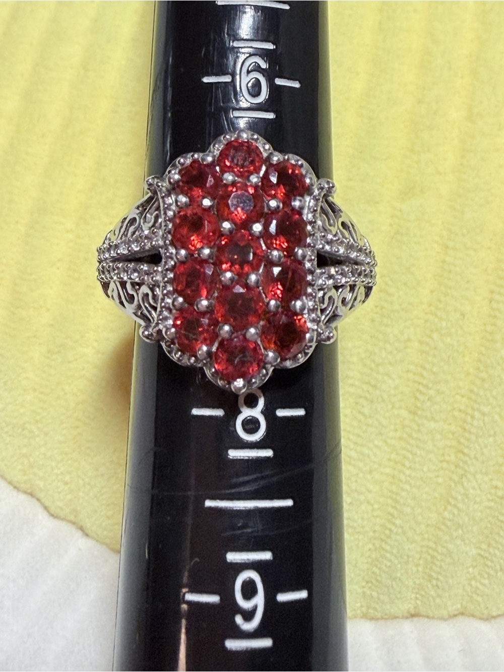 Sterling silver Red fire opal Cluster Ring